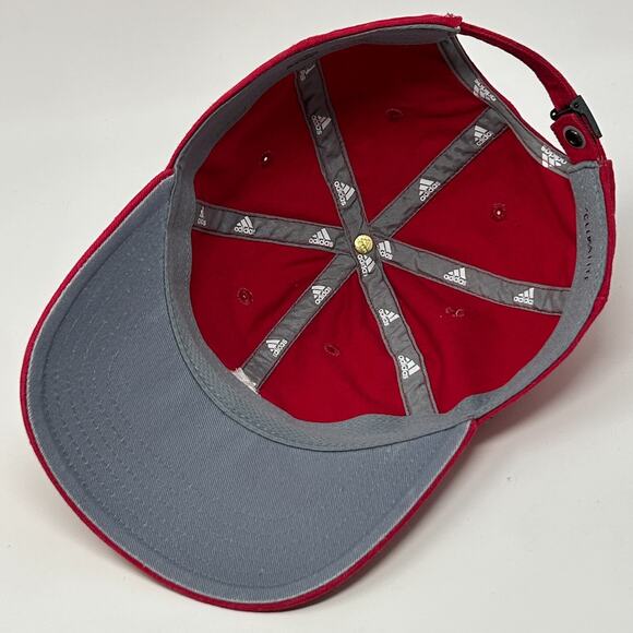 Adidas Climalite Dad Hat Baseball Cap Red Logo Strapback 6 Panel Unstructured - Picture 4 of 10